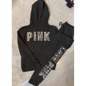 HTF RARE VS PINK Leopard Cheetah Bling Hoodie Jogger Set